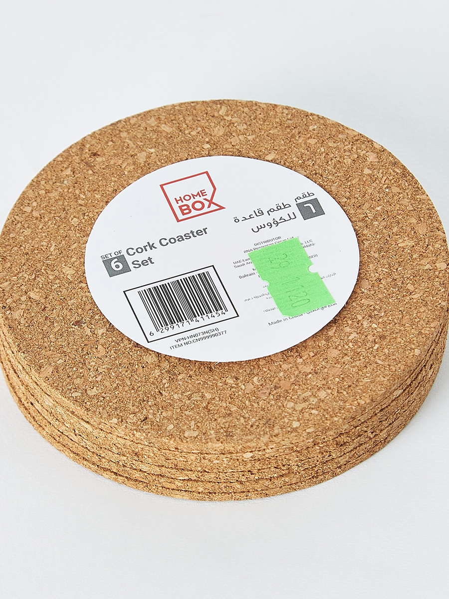 Vega Cork 6-Piece Round Coaster Set