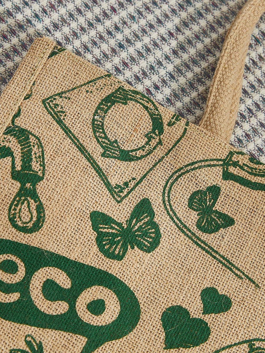 Illustrated Bridge Jute Shopping Bag - 38x15x46 cm