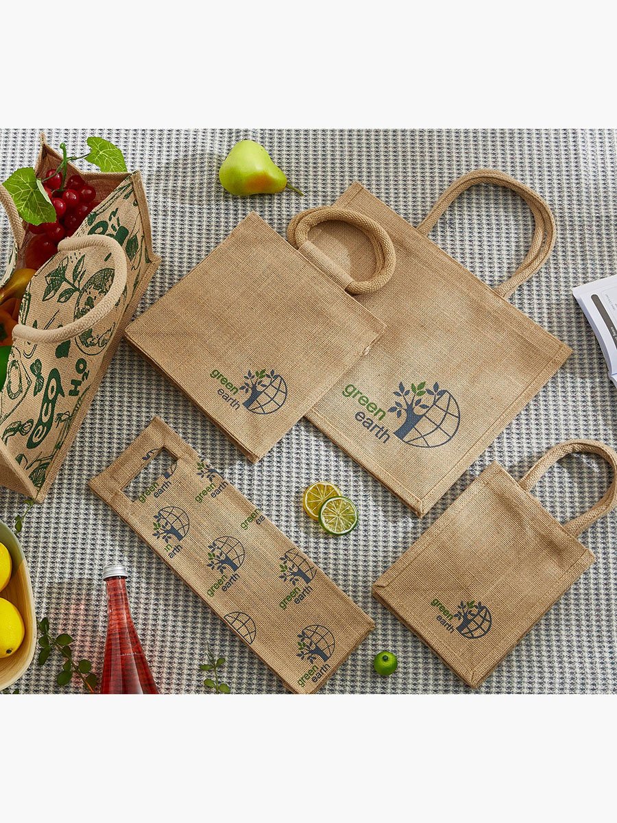 Illustrated Bridge Jute Shopping Bag - 38x15x46 cm