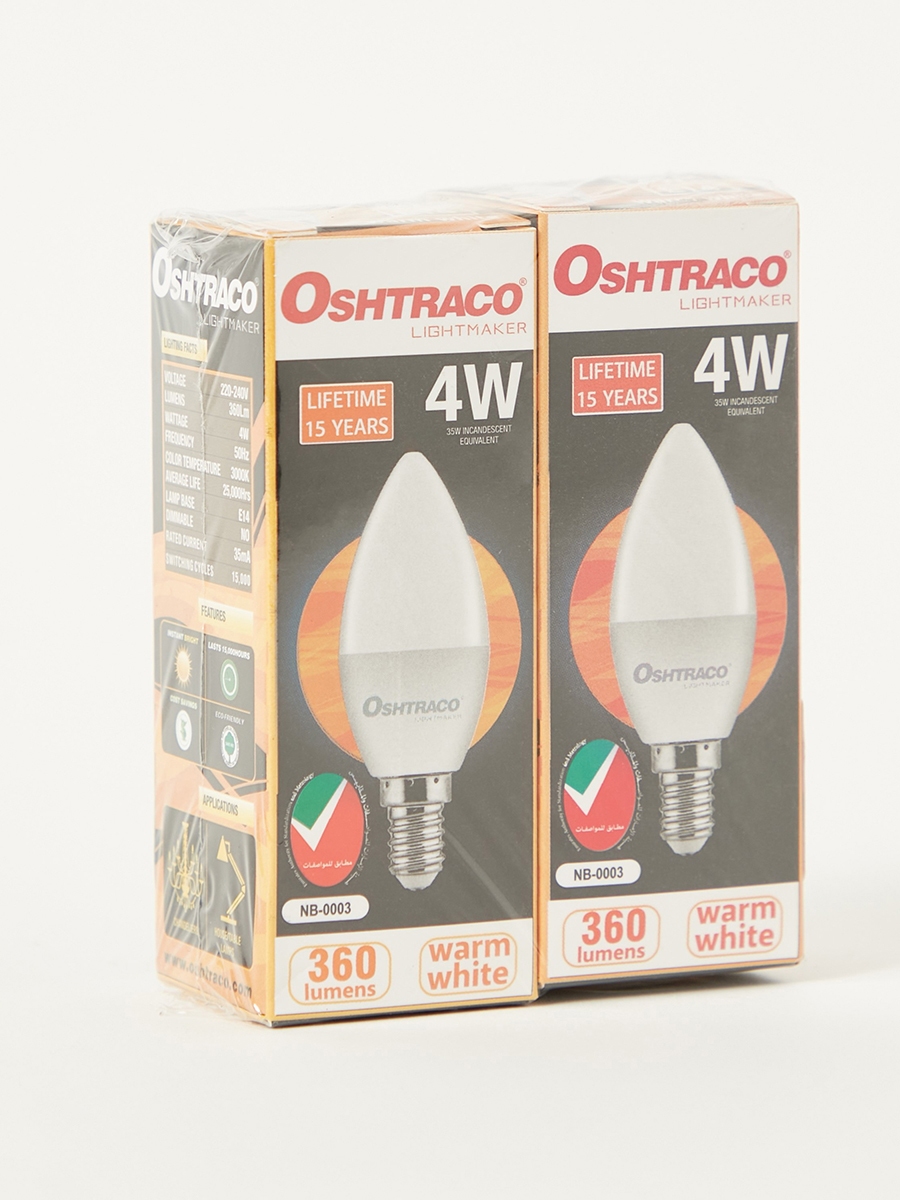 Oshtraco 2-Piece LED Candle Bulb Set - 4W E14 360 Lumen Warm White