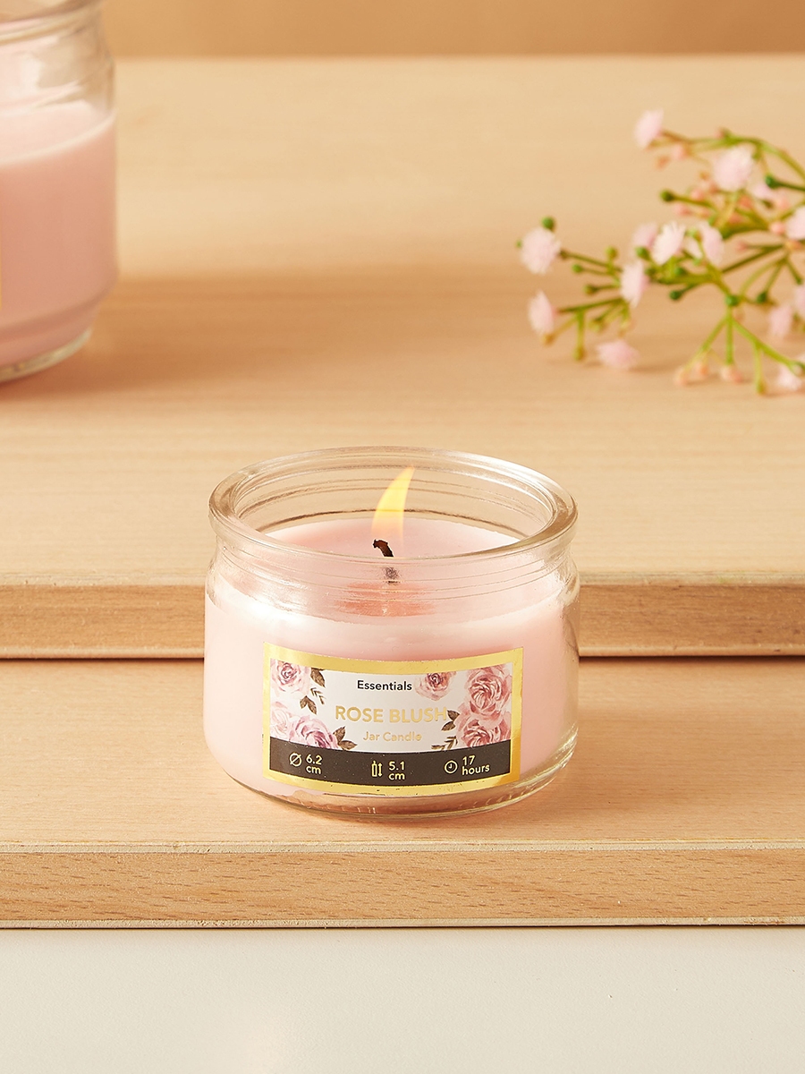Essentials Glass Rose Blush Scented Jar Candle - 17 H