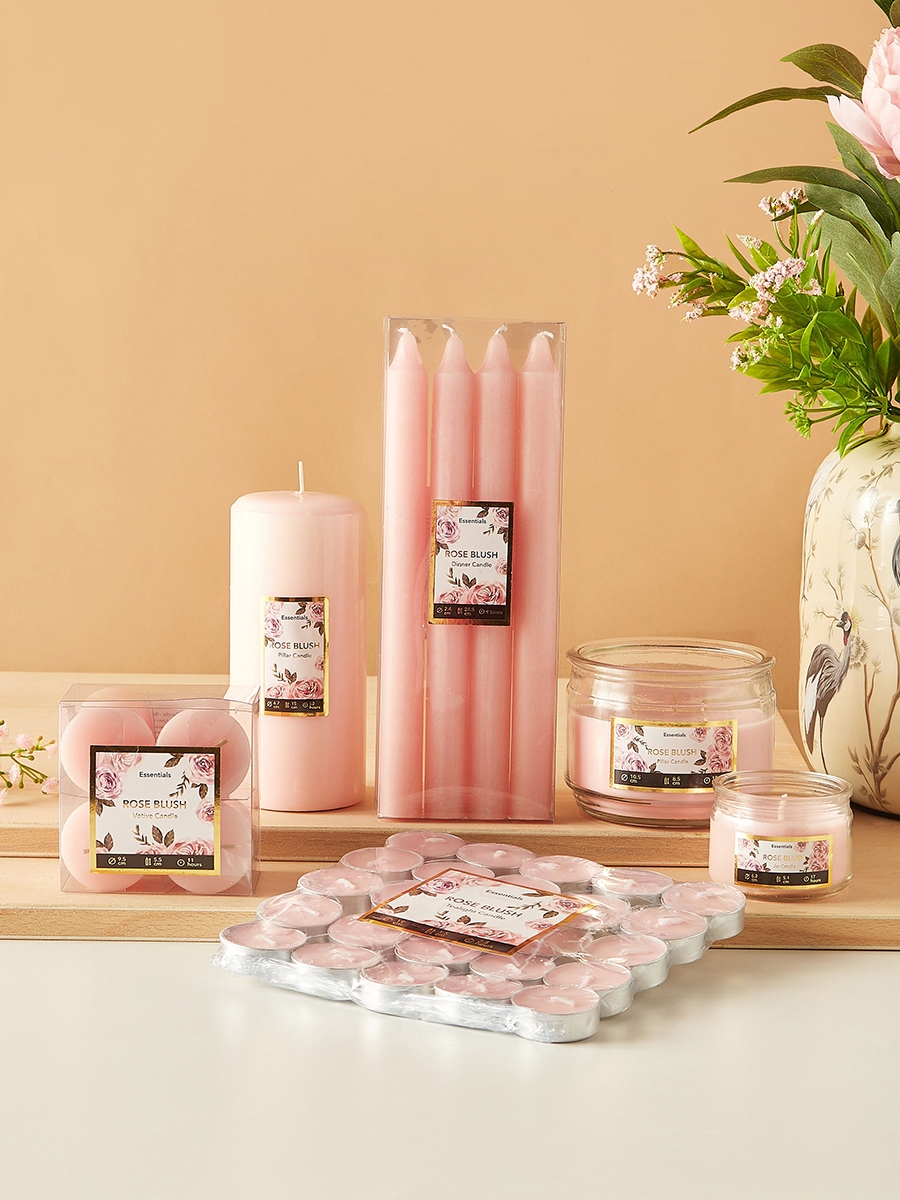 Essentials Glass Rose Blush Scented Jar Candle - 17 H