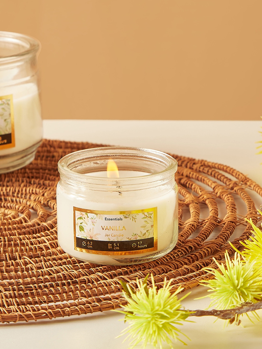 Essentials Vanilla Fleur Scented Glass Jar Candle - 17 H