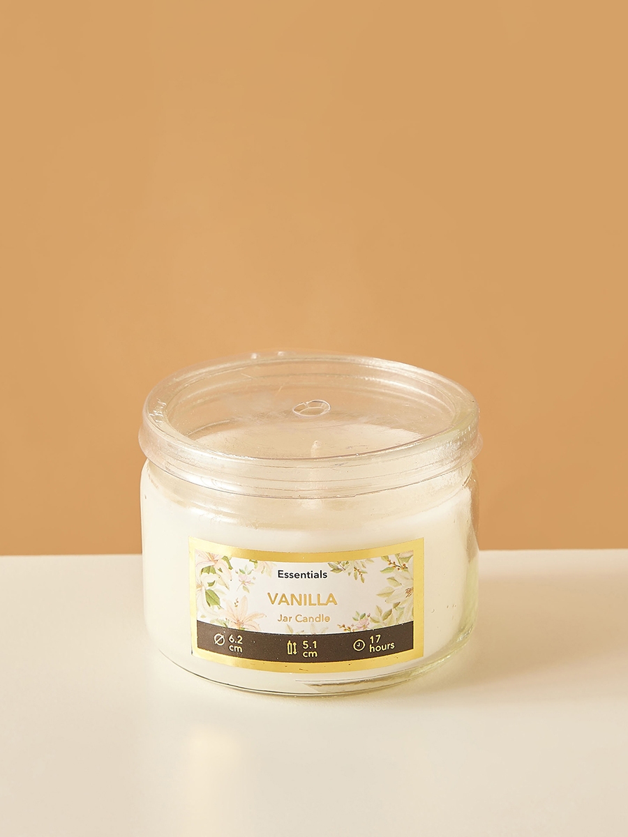 Essentials Vanilla Fleur Scented Glass Jar Candle - 17 H