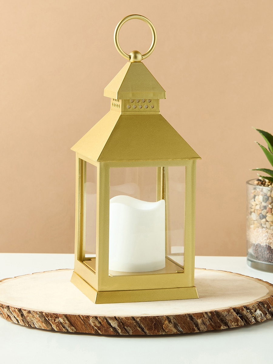 شمعة شعلة ليد مع فانوس معدني - 24 سم
