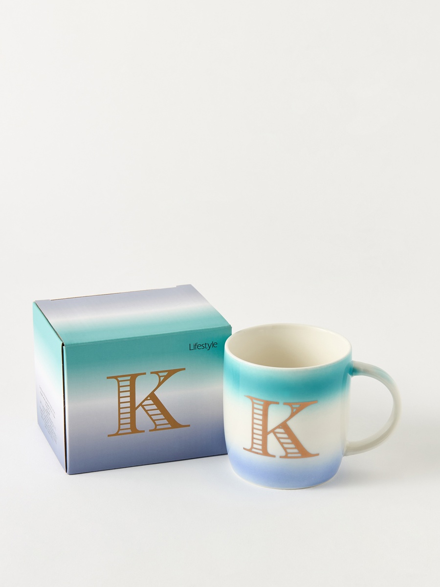 Colourblock Ceramic Mug with Initial A - 360 ml