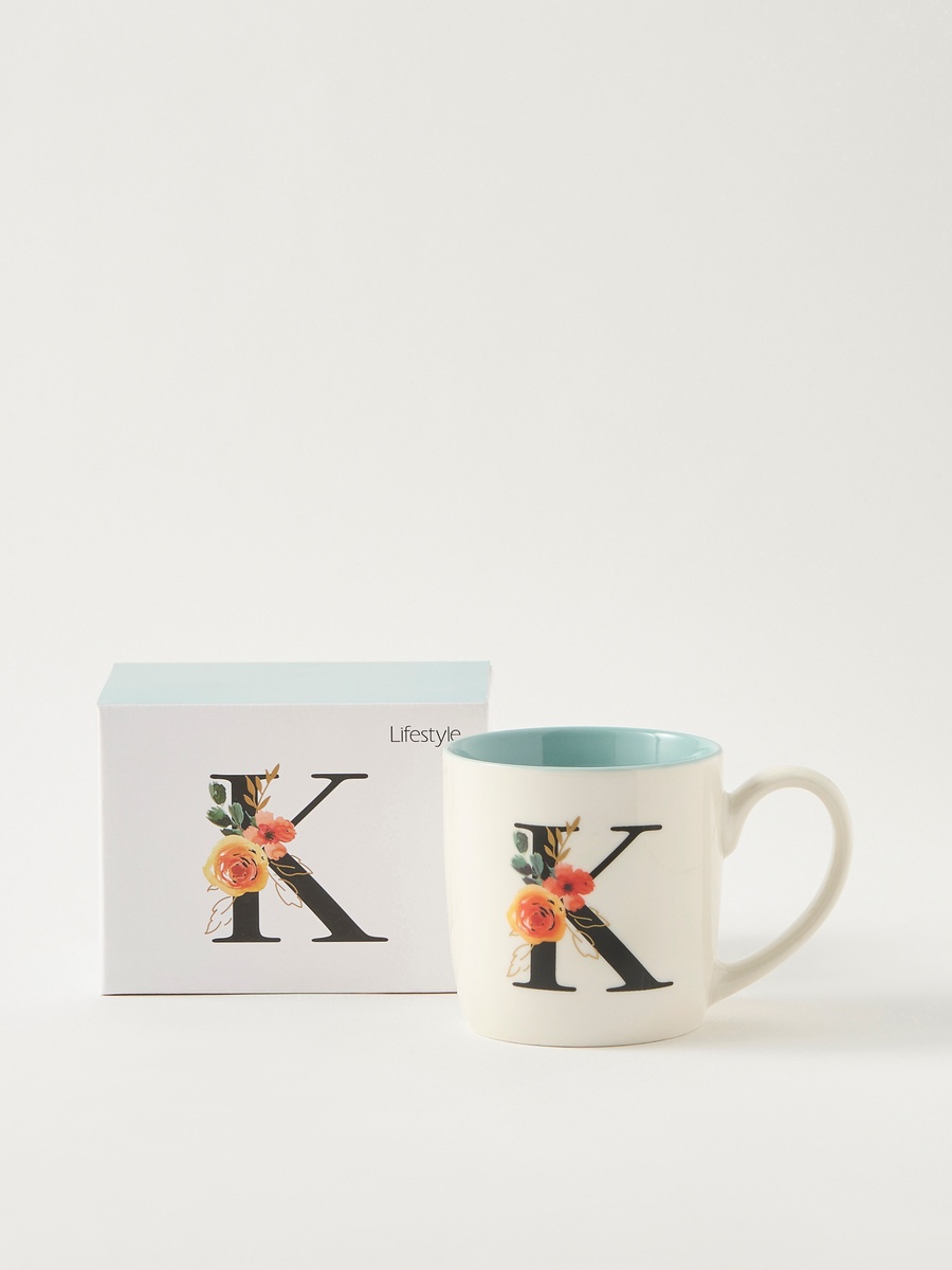 Floral Print Ceramic Mug with Initial A - 260 ml