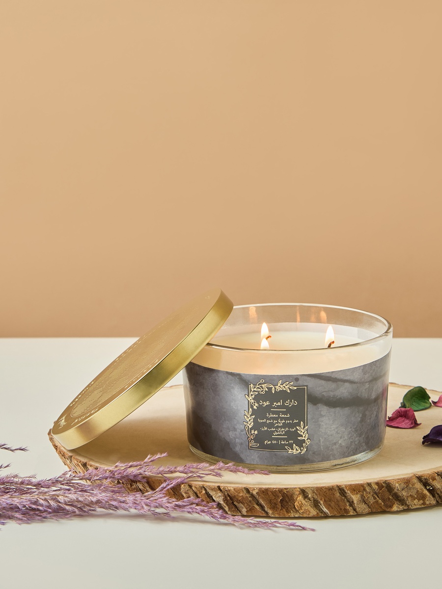 Scent.D Dark Amber Oud Scented 3-Wick Jar Candle - 450 gm