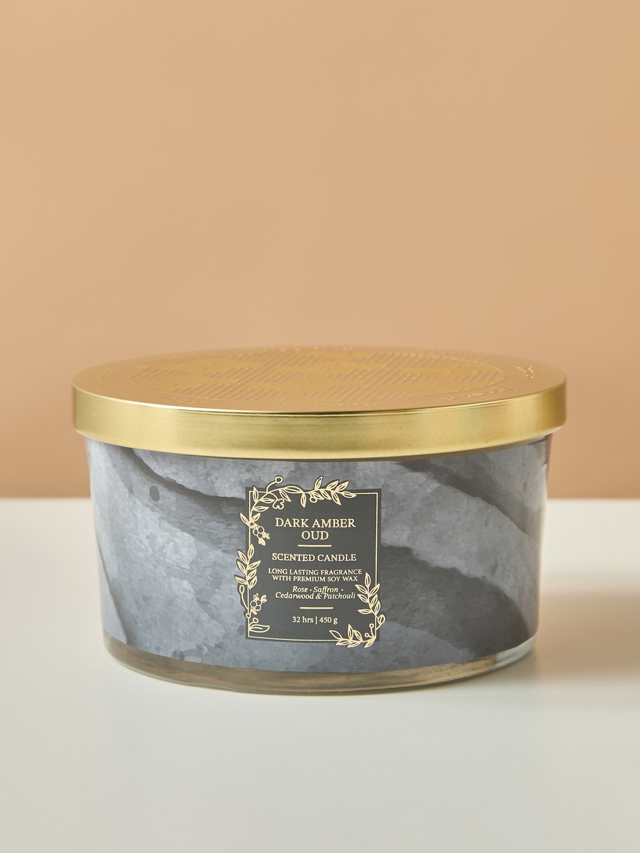 Scent.D Dark Amber Oud Scented 3-Wick Jar Candle - 450 gm