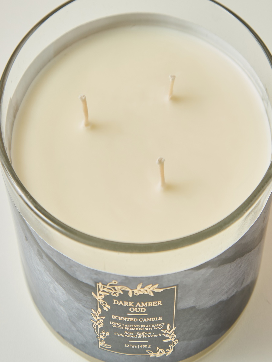 Scent.D Dark Amber Oud Scented 3-Wick Jar Candle - 450 gm