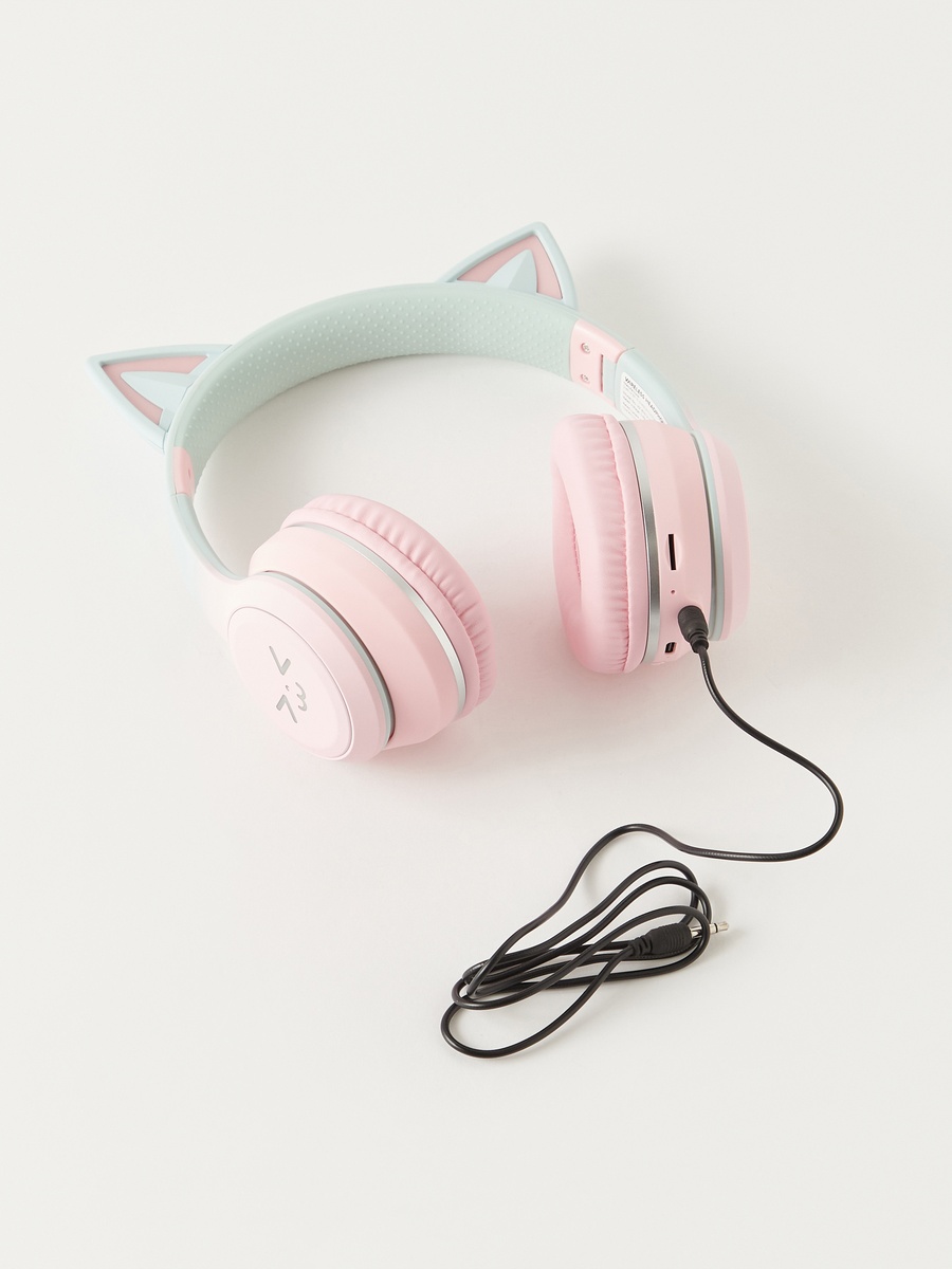 Cat Light-Up Wired Headphones with Microphones