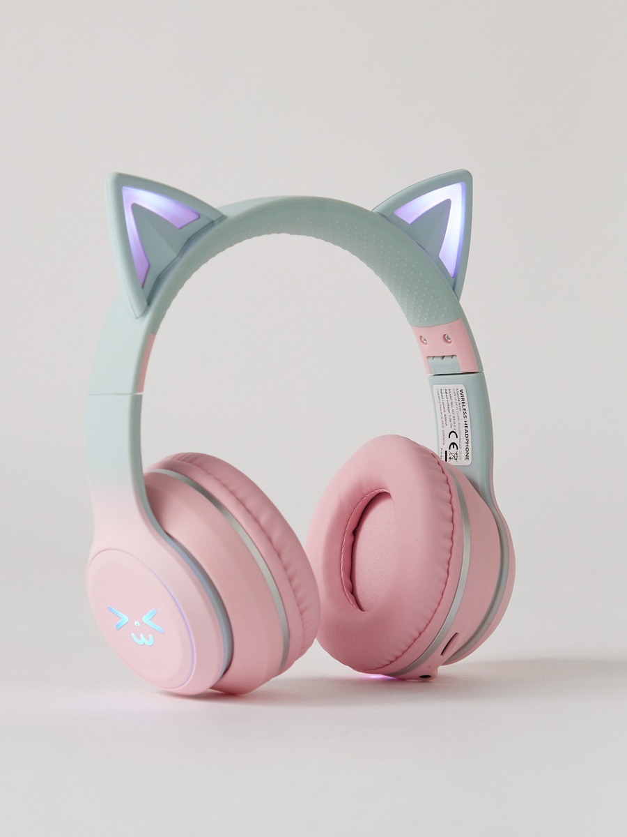 Cat Light-Up Wired Headphones with Microphones