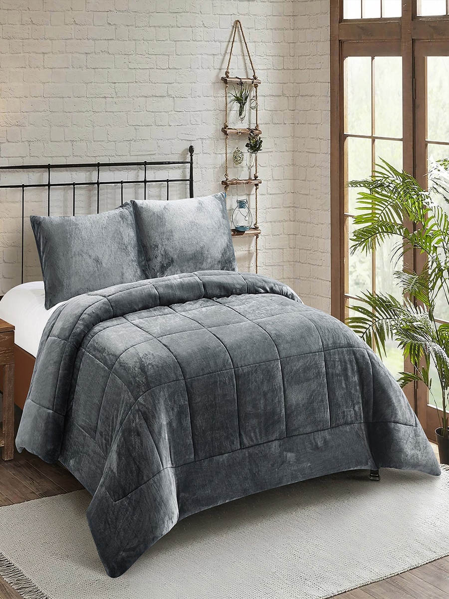 Nariko 3-Piece Solid Flannel King Comforter Set - 220x240 cm