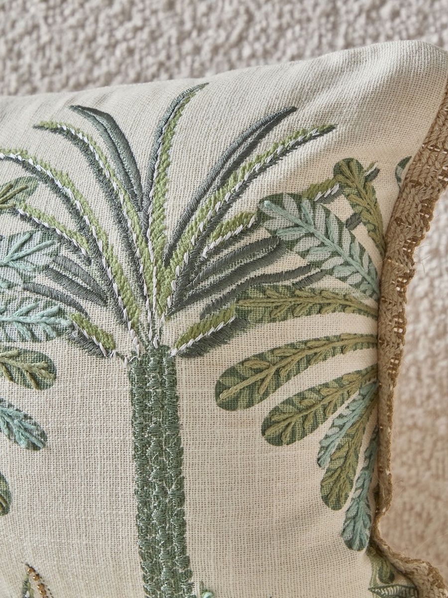 Cancun Palm Embroidered Filled Cushion - 30x50 cm