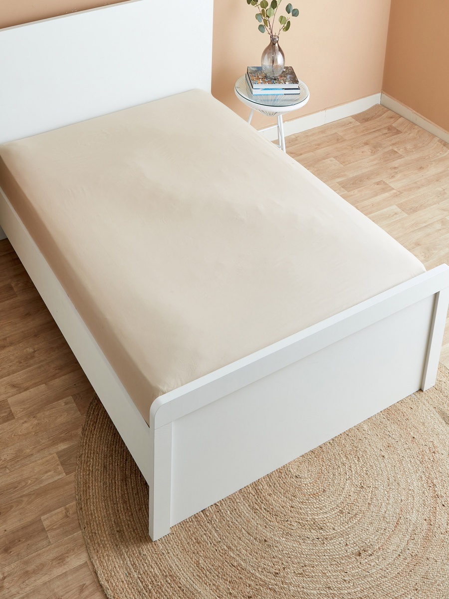 شرشف مطّاطي كوين قطن من إسينشيال - 150*200+25 سم