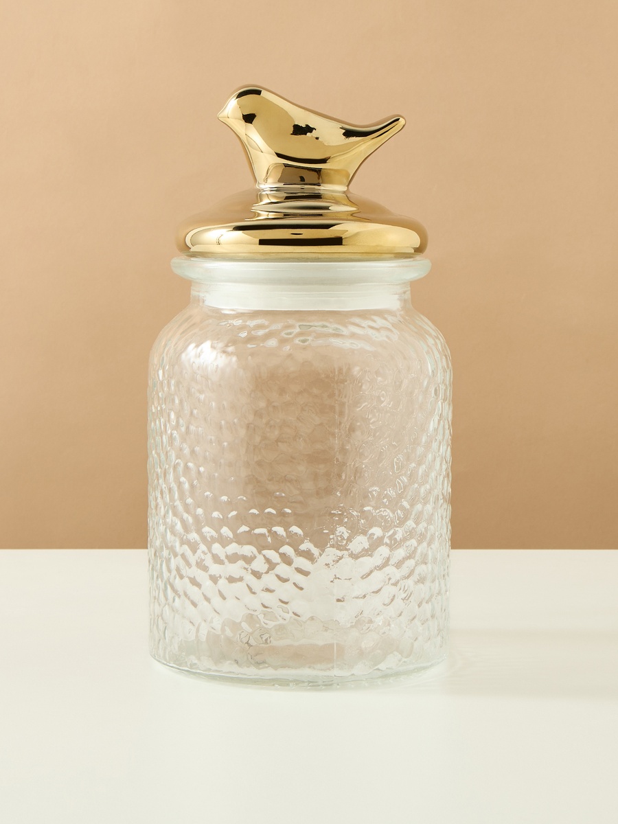 Textured Glass Jar with Lid - 520 ml