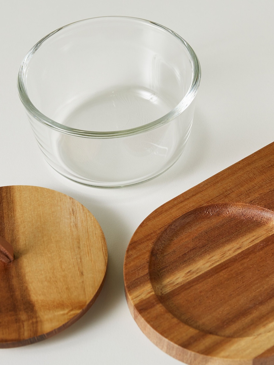 Round 2-Piece Glass Jar Set with Wooden Tray