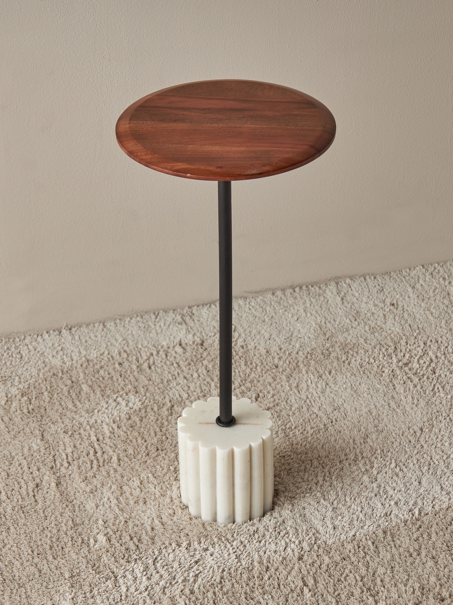 Wooden Round Top Accent Table - 26x55x26 cm