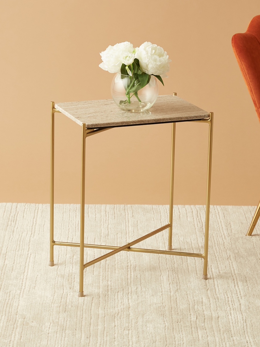 Foldable Marble Top Side Table - 42x28x54 cm