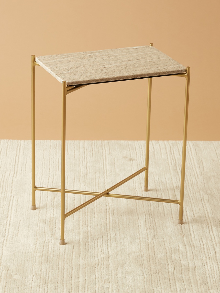 Foldable Marble Top Side Table - 42x28x54 cm