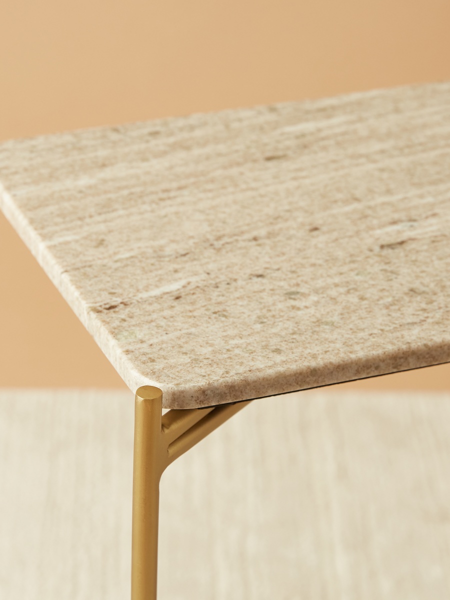 Foldable Marble Top Side Table - 42x28x54 cm
