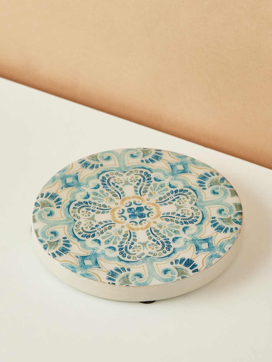 Enamel Coastal Boho 4-Piece Wooden Coaster Set - 10 cm