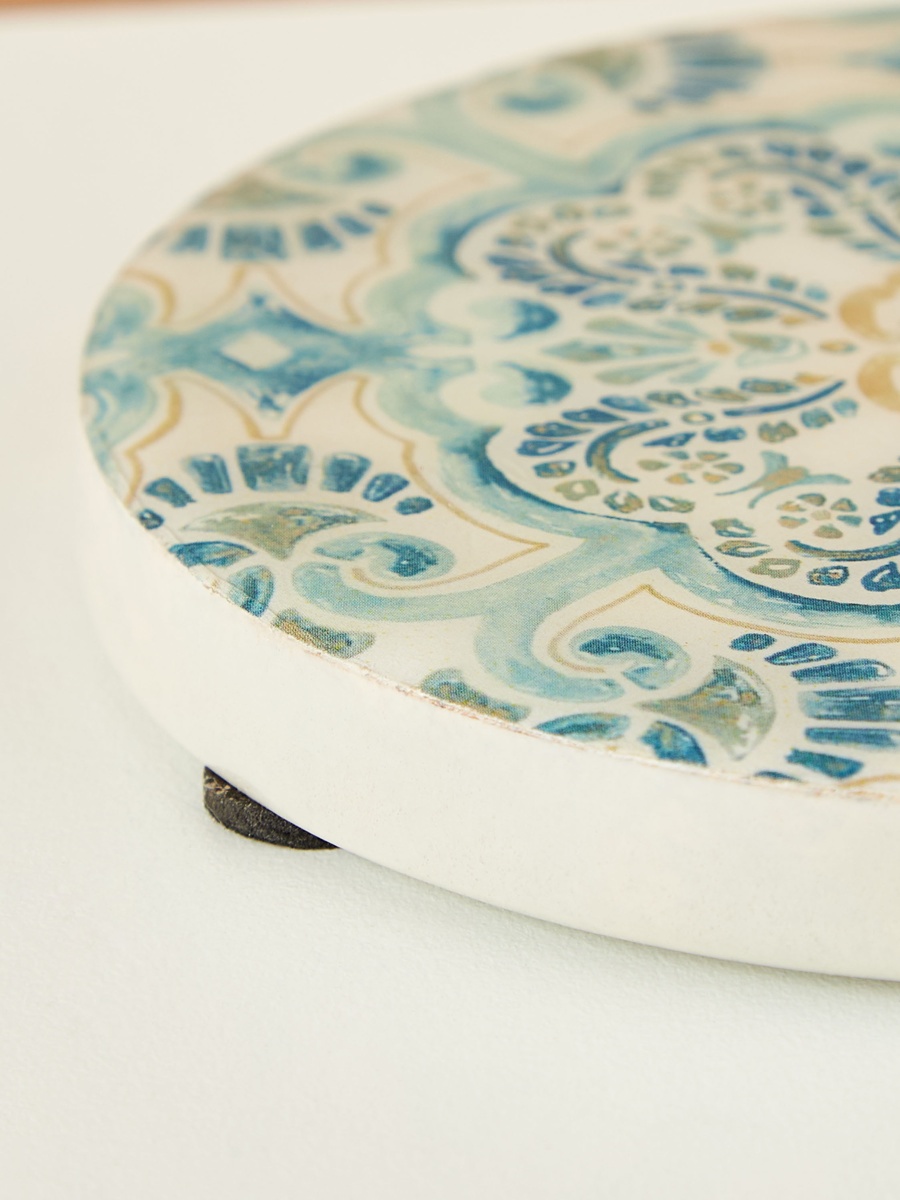 Enamel Coastal Boho 4-Piece Wooden Coaster Set - 10 cm