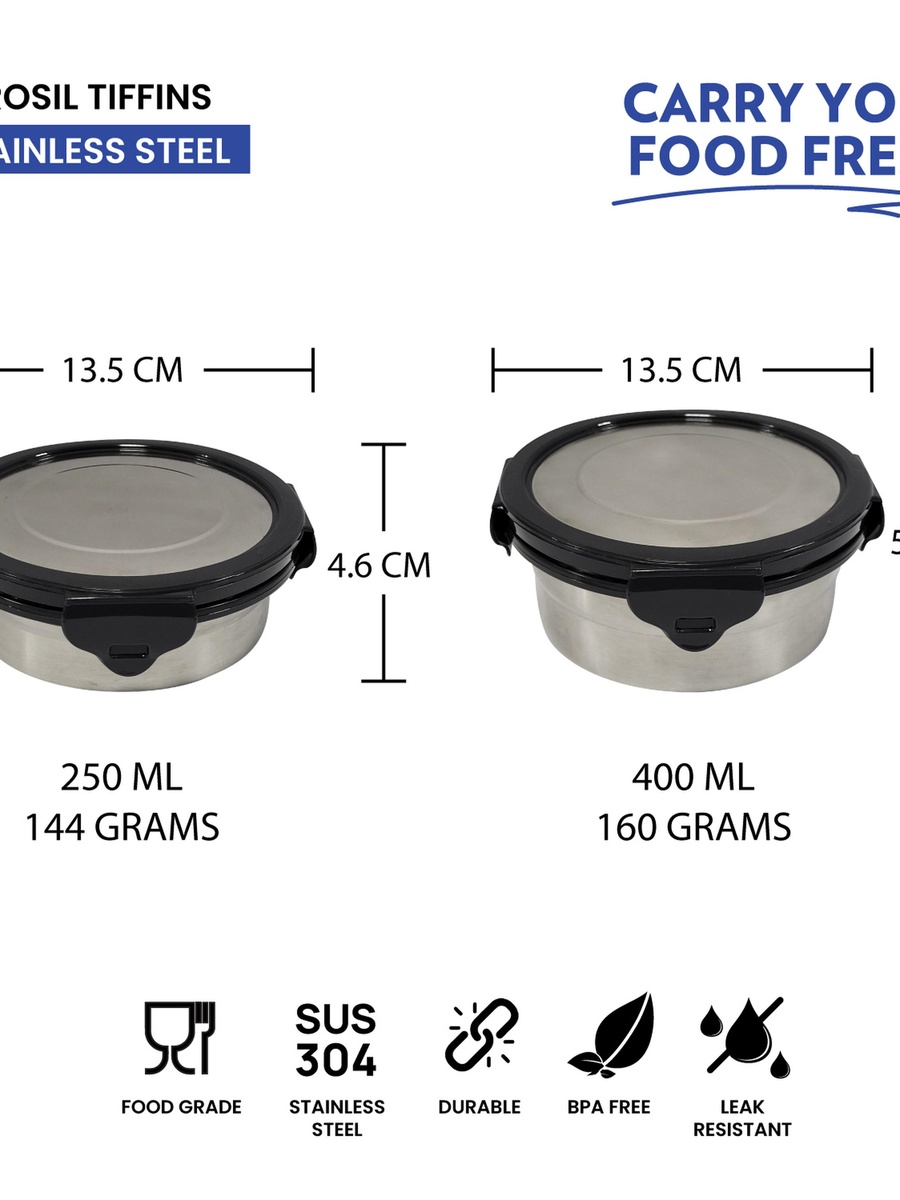 5-Piece Stainless Steel Round Lunch Box with Carry Bag Set