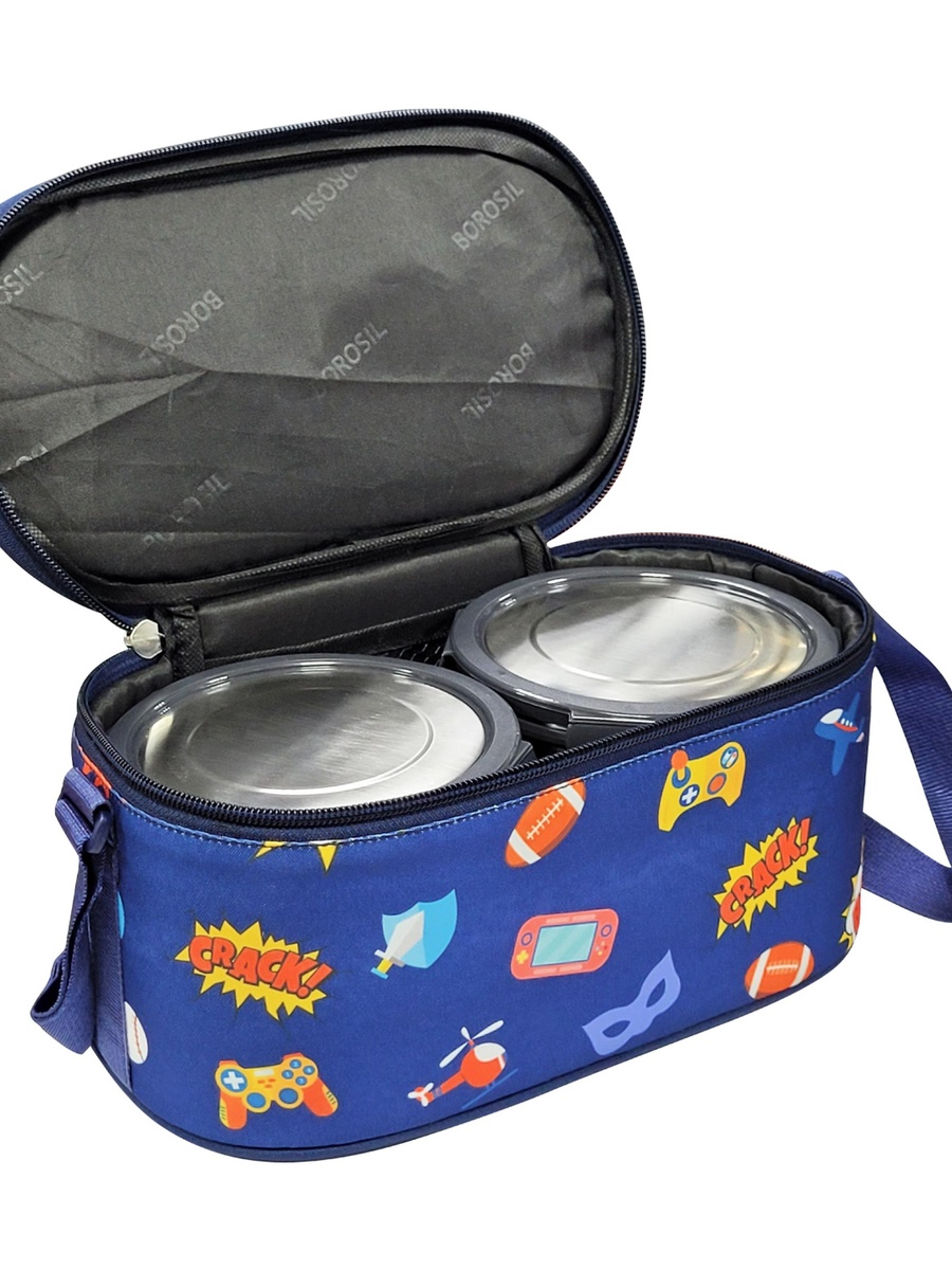 5-Piece Stainless Steel Round Lunch Box with Carry Bag Set