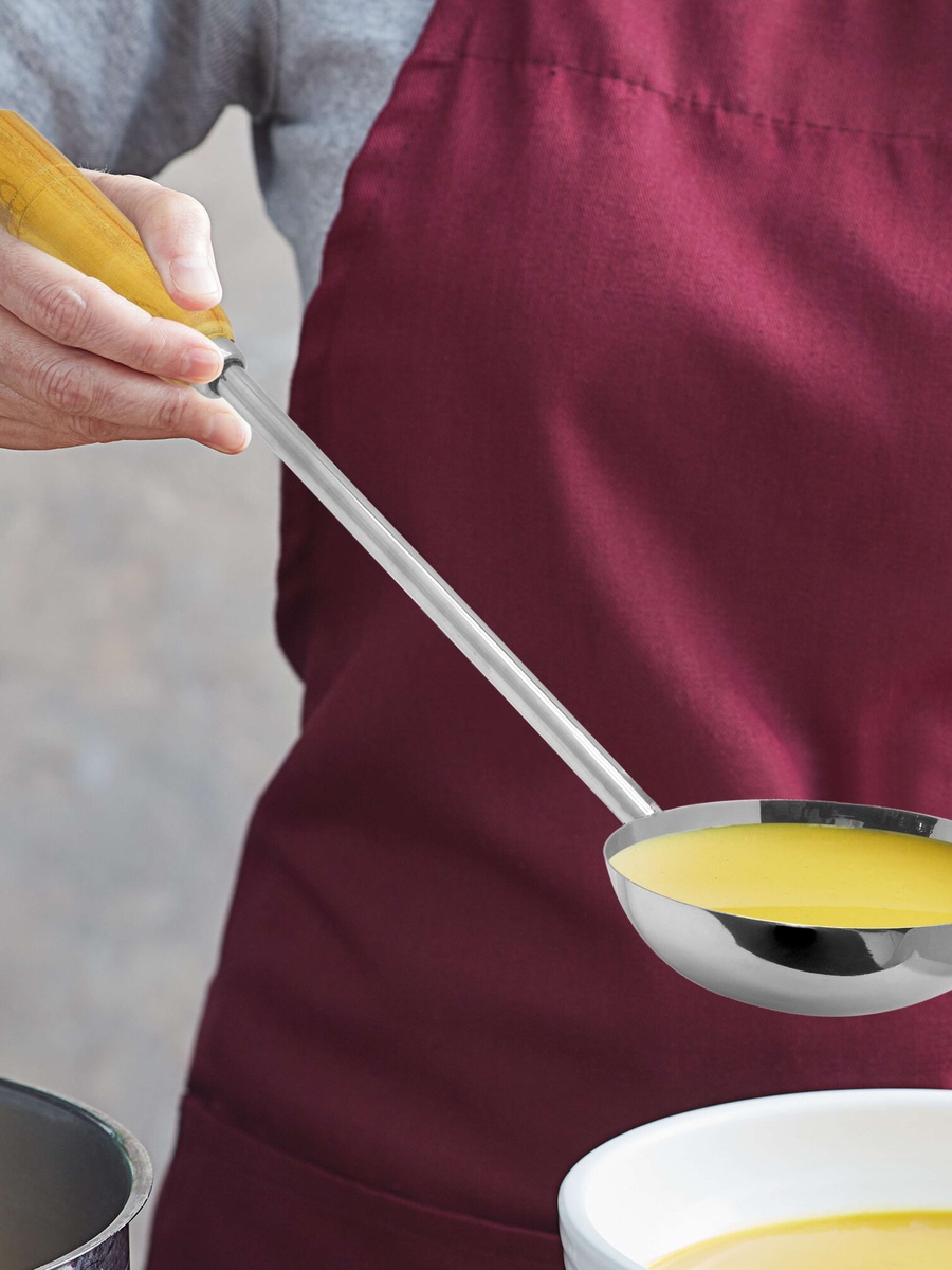 Steel Uduppi Laddle Wooden Handle