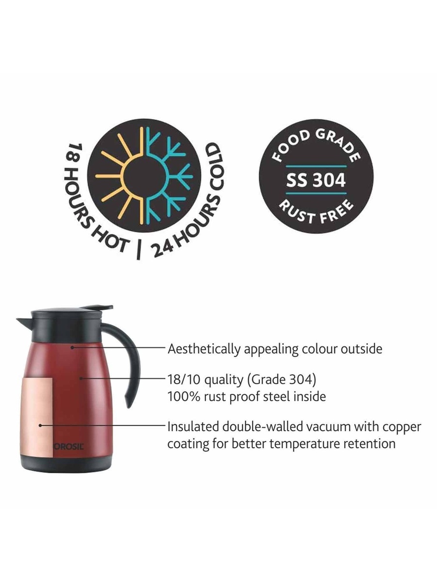 Vacuum Stainless Steel Teapot Red - 1Ltr