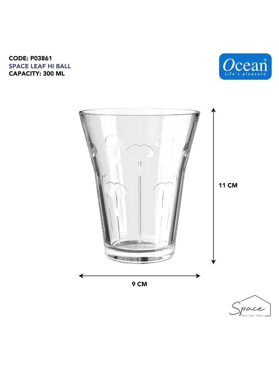 6-Piece Space Leaf Hi Ball Glass Set, 300ml