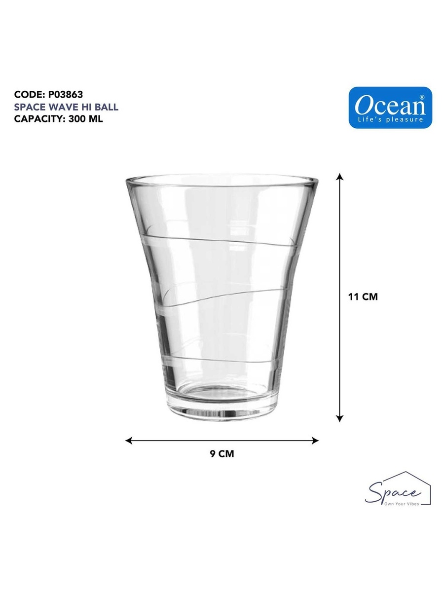 6-Piece Space Wave Hi Ball Glass Set, 300ml