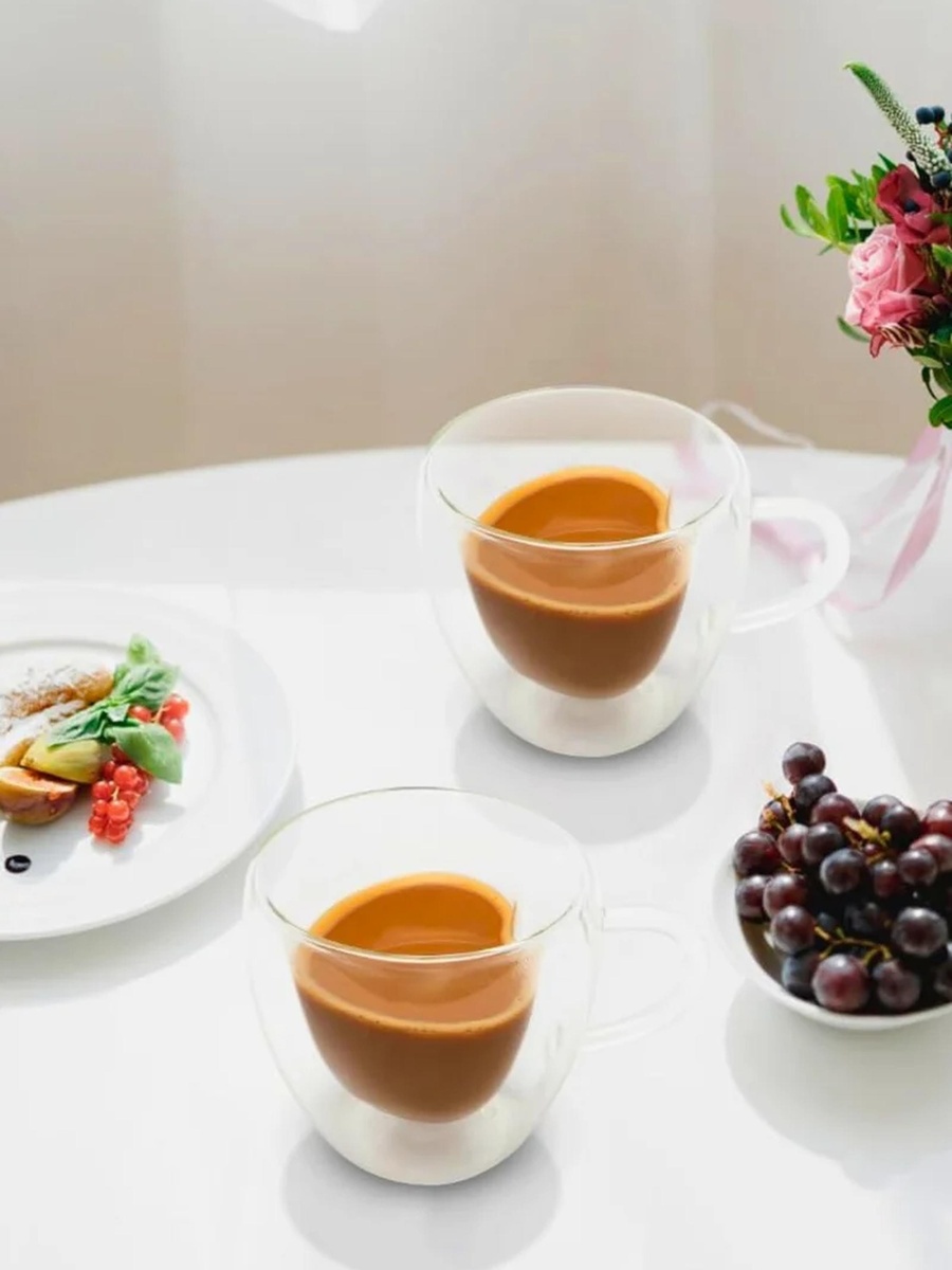 Set of 2 - Heart Shaped Double Wall Glass Coffee Mug With Handle, 180ml