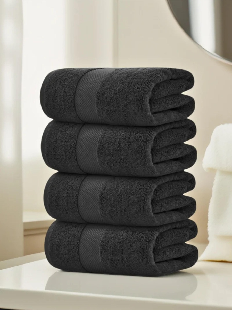 Pack of 4 - Luxury Cotton Large Bath Towel, Black 70x140cm