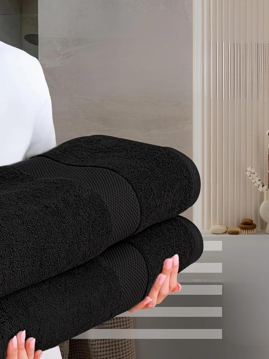 Pack of 4 - Luxury Cotton Large Bath Towel, Black 70x140cm
