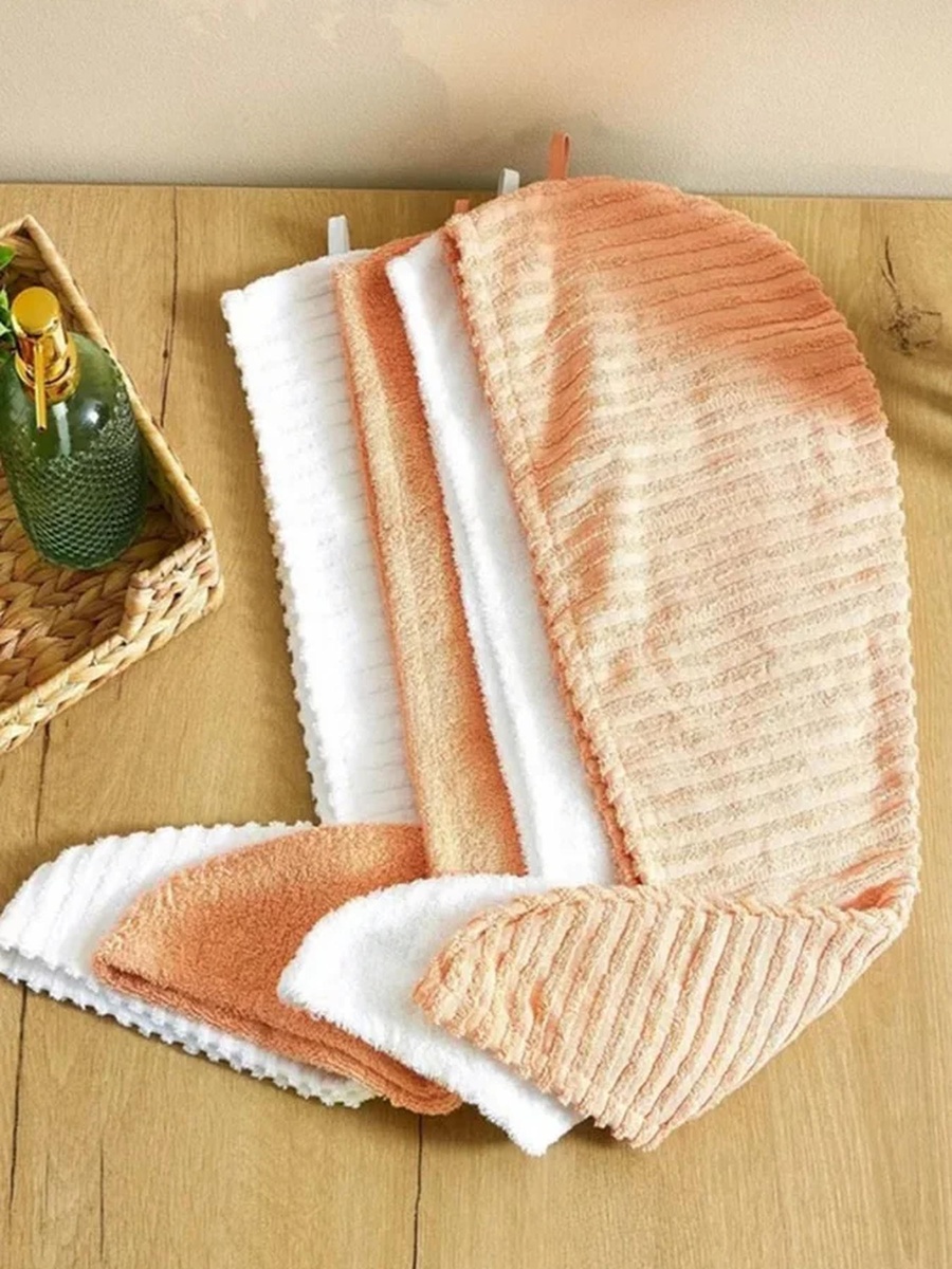 Ribbed Cotton Hair Towel Wrap, Orange