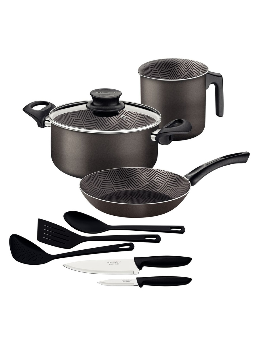 9-Pieces Paris Lead-Colored Aluminum Cookware Set