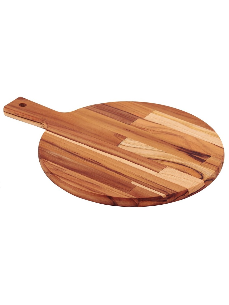 FSC Round Board in Teak Wood with Handle 40x30cm