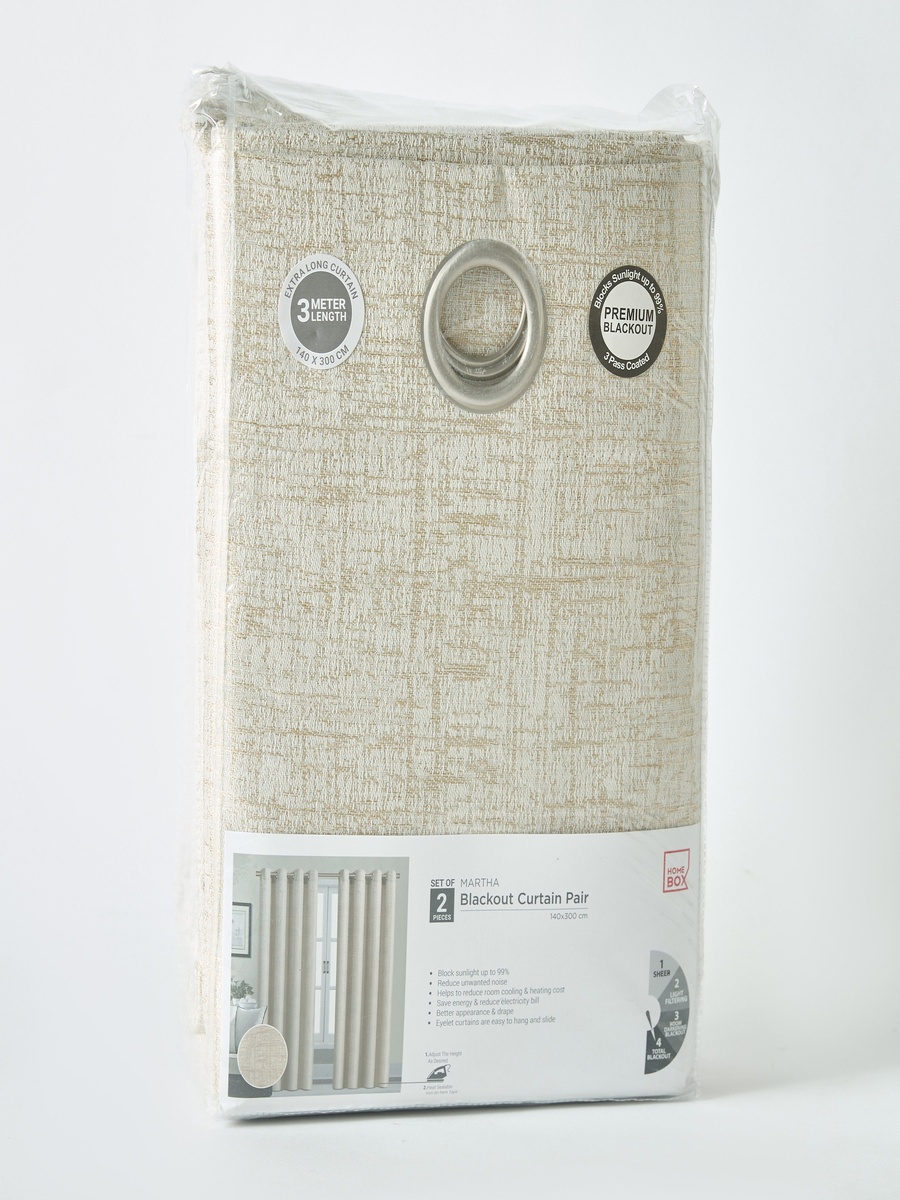 Martha 2-Piece Jacquard Extra Long Blackout Curtain Set - 140x300 cm