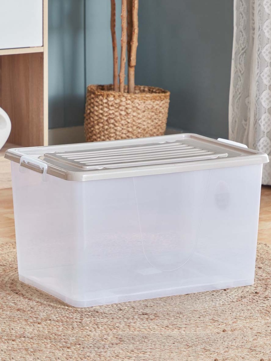 Juana Multipurpose Transparent Storage Box with Wheels and Lockable Lid - 75 L