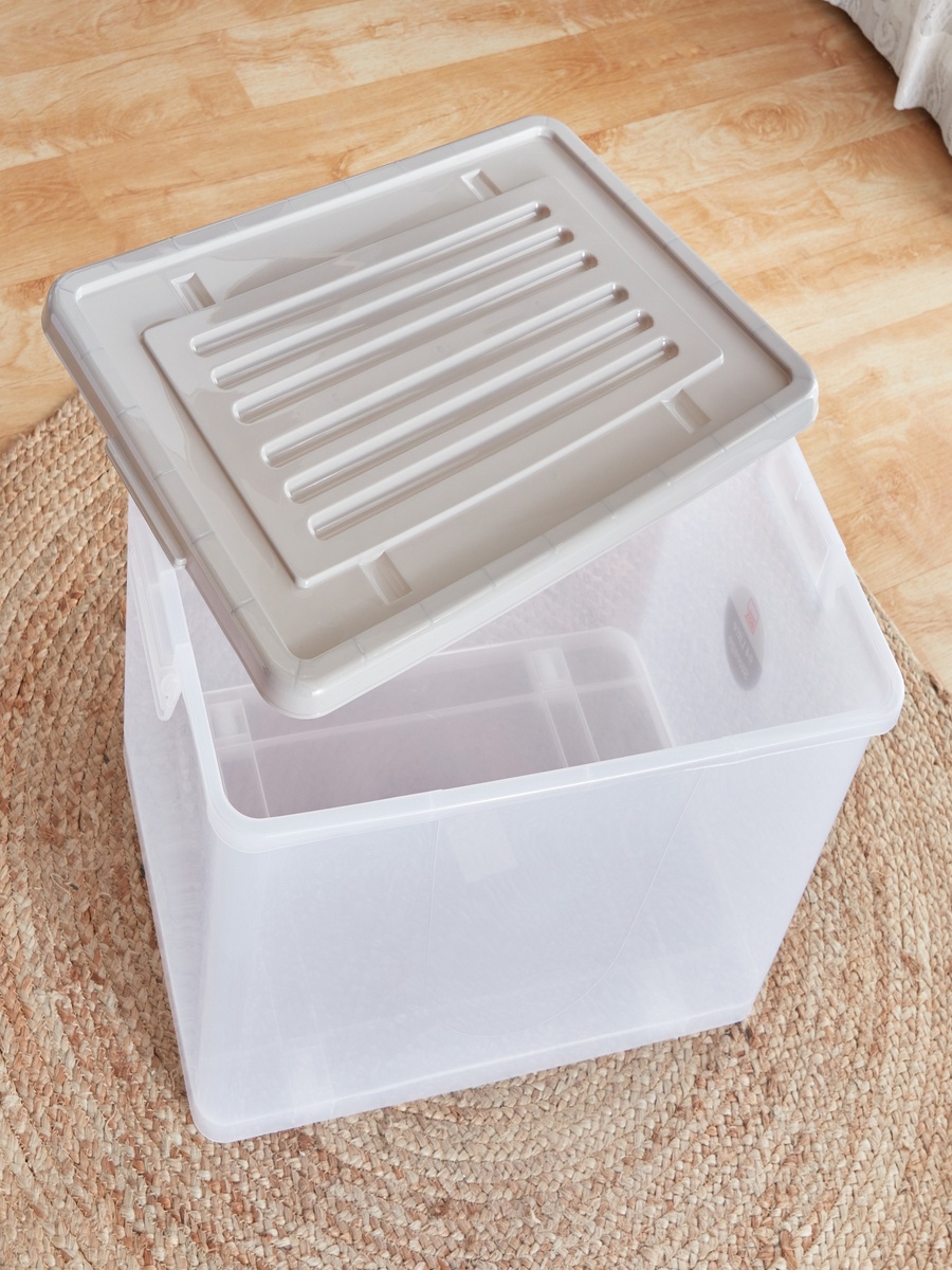 Juana Multipurpose Transparent Storage Box with Wheels and Lockable Lid - 94 L