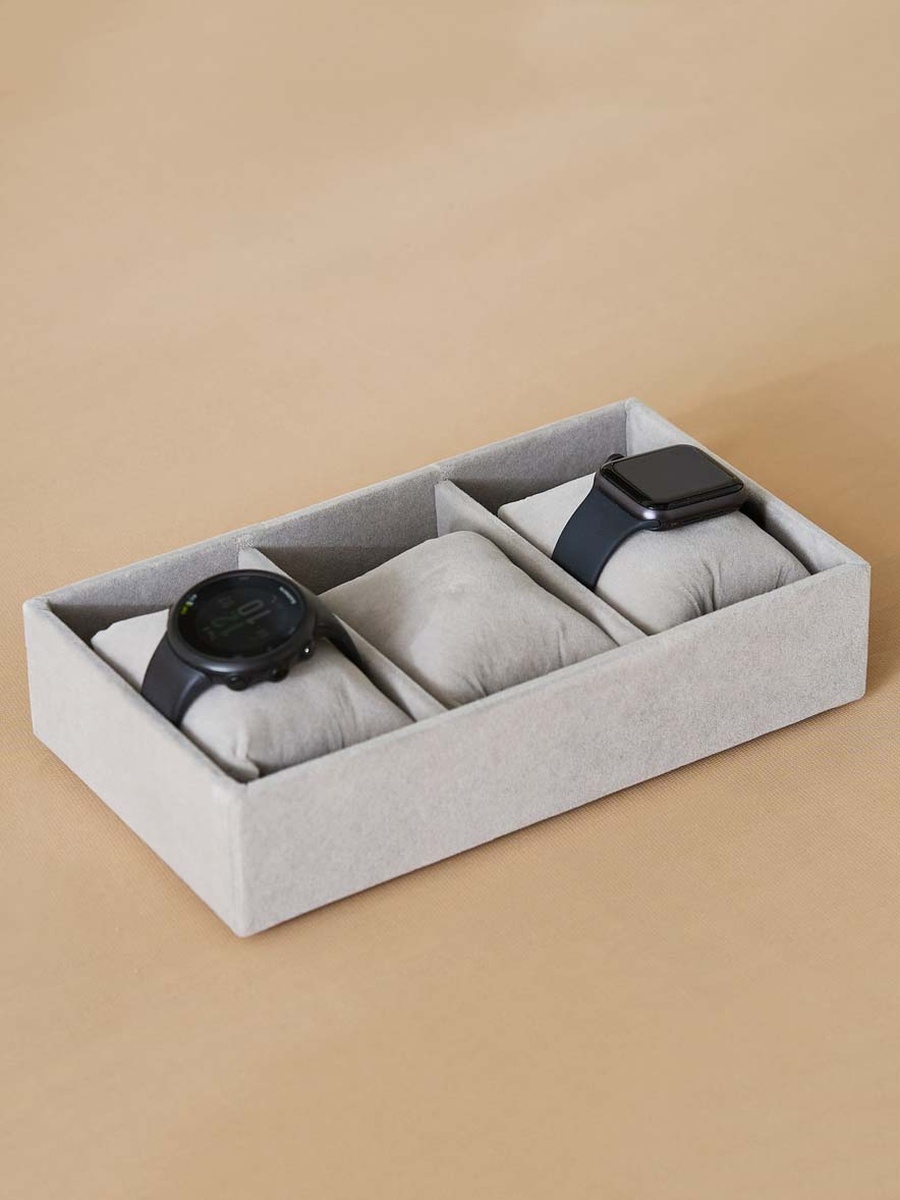 Velour 3-Compartment Jewellery Tray with 3 Pillows for Watches