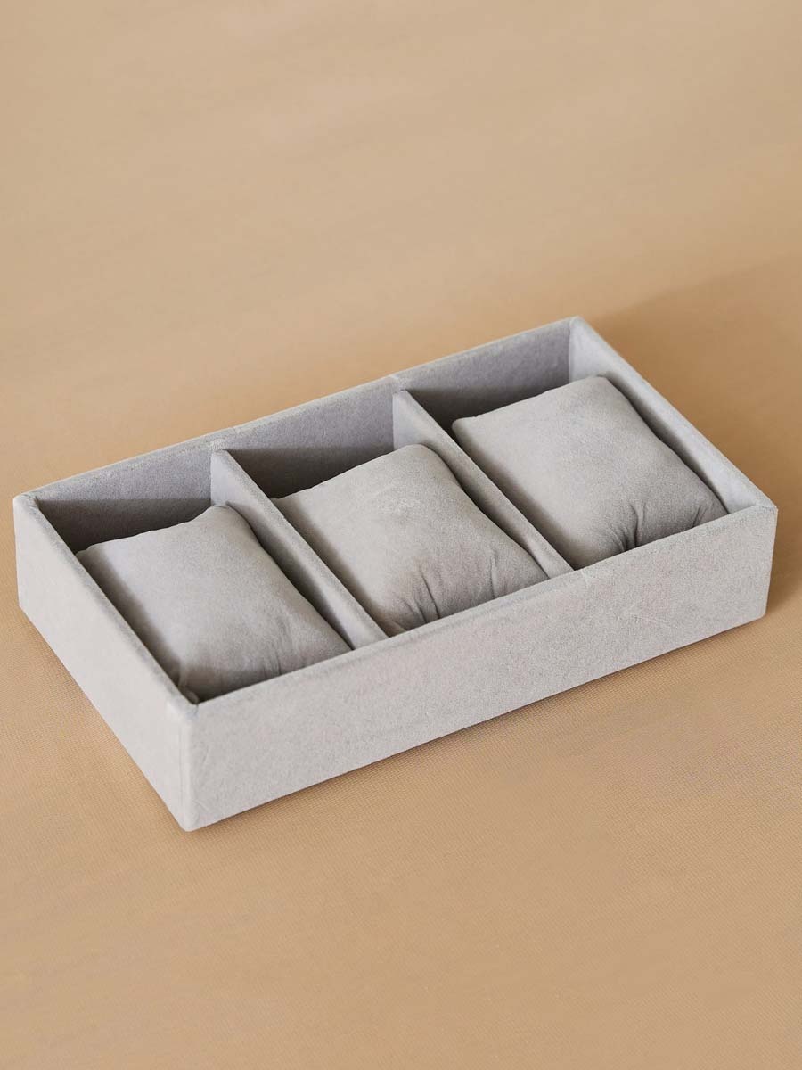 Velour 3-Compartment Jewellery Tray with 3 Pillows for Watches