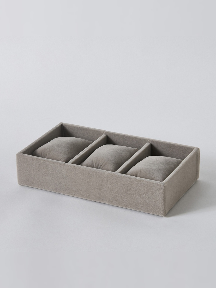 Velour 3-Compartment Jewellery Tray with 3 Pillows for Watches
