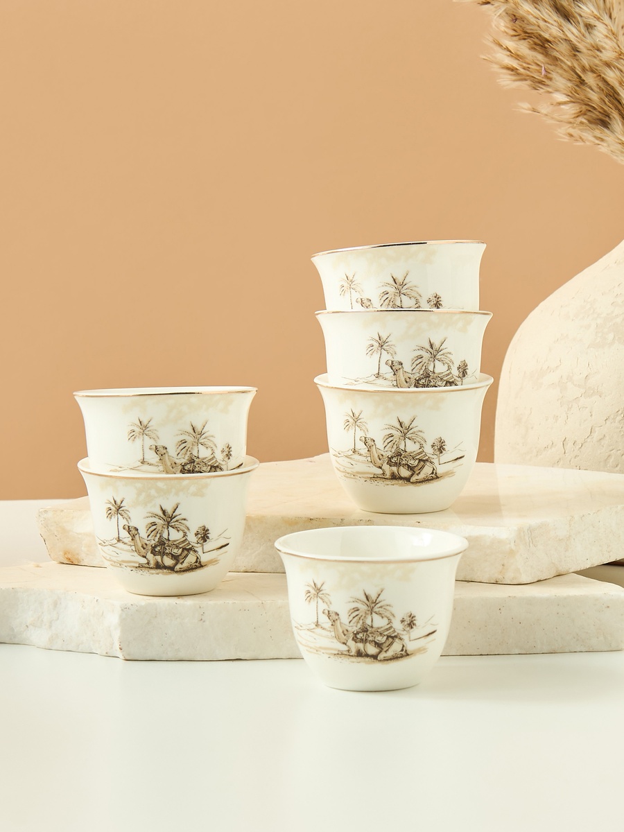 Camel 6-Piece New Bone China Kahwa Cup Set - 65 ml