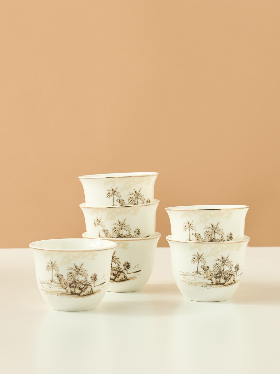 Camel 6-Piece New Bone China Kahwa Cup Set - 65 ml