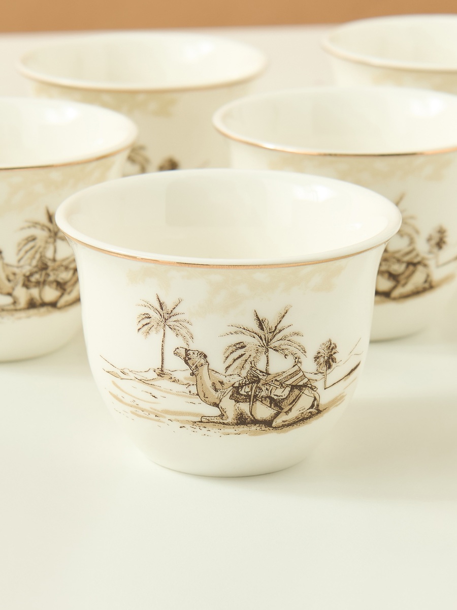 Camel 6-Piece New Bone China Kahwa Cup Set - 65 ml