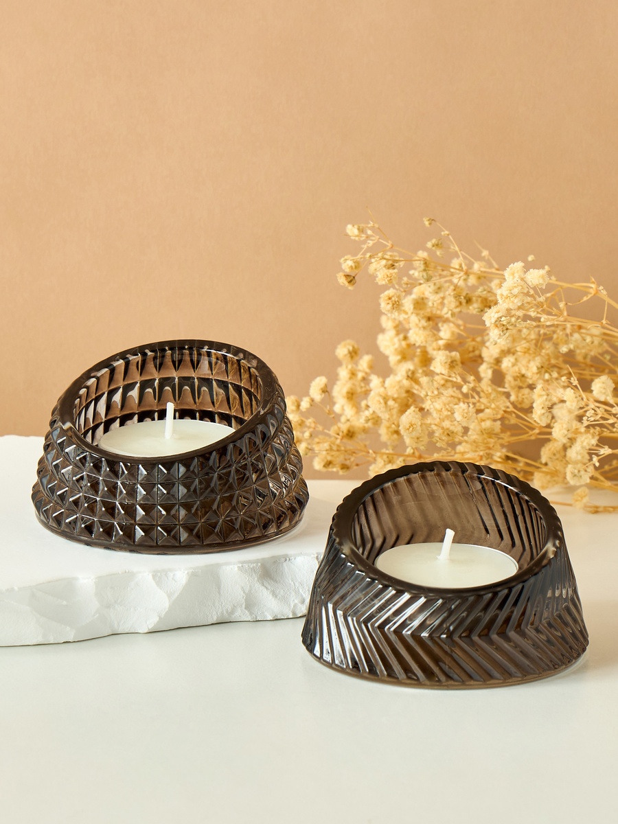 Textured 2-Piece Glass Candleholder Set