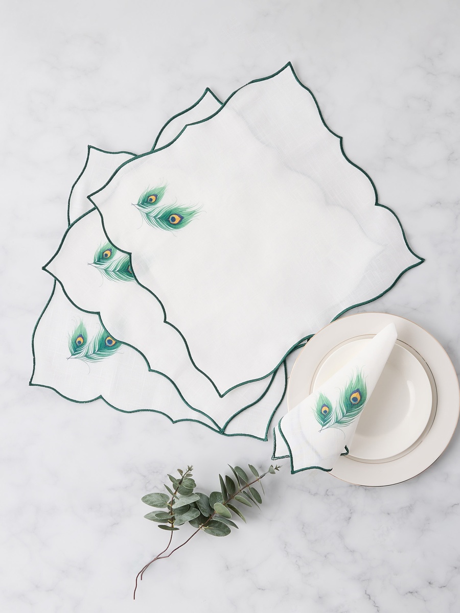 Peacock Feather Print 4-Piece Napkin Set - 40x40 cm